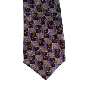 Mulberry Mens Silk Tie Blue Grey Geometric 3D Cube Spiral Hand Sewn Italy‎ 3.75"
